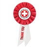 These patriotic rosettes are a fun and colorful way to show your appreciation for all they do. Measures (6-1/2) inches long by (3-1/2) inches wide with a pin on the back.