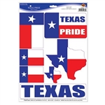 The Texas Pride Peel 'N Place comes (1) sheet per package. Each sheet has 7 stickers. They are easy to use, removable, and adhere to most smooth surfaces.