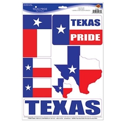 The Texas Pride Peel 'N Place comes (1) sheet per package. Each sheet has 7 stickers. They are easy to use, removable, and adhere to most smooth surfaces.
