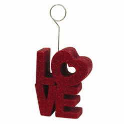 Red Glittered LOVE Photo/Balloon Holder