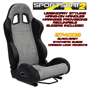 Performance World 274009 SportSeat2 Racing Black Synthetic Suede w/Grey Accents Seats. Pair