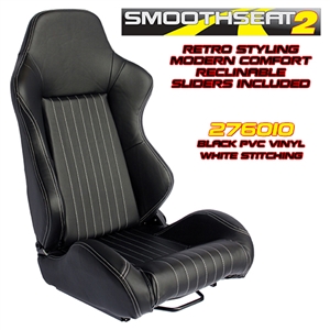 Performance World 276010 SmoothSeat2 Racing Black Synthetic Leather w/white stitching Seats. Pair
