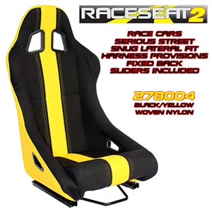 Performance World 278004 RaceSeat2 Racing Seat. Black Nylon w/Yellow Accents. Sold Each