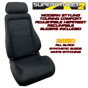 Performance World 281110 SuperStreet2 Touring Black Synthetic Suede Seats. White Stitching. Pair