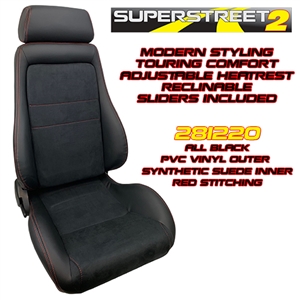 Performance World 281220 SuperStreet2 Touring Black Synthetic Leather/Suede Seats. Red Stitching. Pair