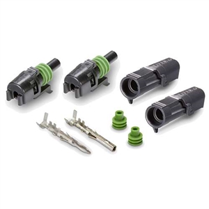 Performance World 320401 1-Pin Delphi Weatherpack Connectors 2/pk. Includes male, female, pins and seals.