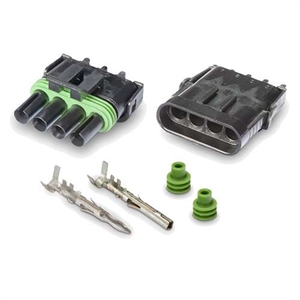 Performance World 320404 4-Pin Delphi Weatherpack Connectors 1/pk. Includes male, female, pins and seals.