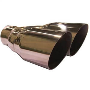 Performance World 428400 T304 Slash Stainless Steel Exhaust Tip. 2.50" inlet, Dual 3.50" outlet, 10" long.