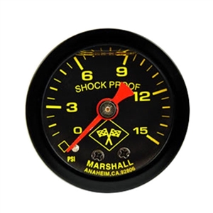 Performance World 5215B 0-15PSI Liquid Filled Black Fuel Pressure Gauge. 1.50" Diameter. 1/8" NPT