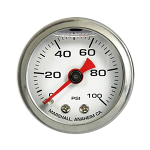 Performance World 5300W 0-100PSI Liquid Filled White Face Fuel Pressure Gauge. 1.50" Diameter. 1/8" NPT