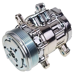 Performance World 8005 Chrome SD-7 Sanden Style Air Conditioning Compressor. 6 groove pulley