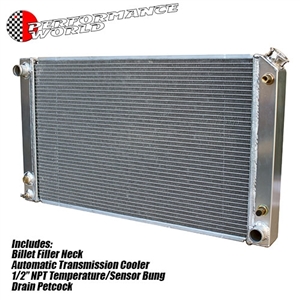 Performance World 91070-1 Custom Lightweight Aluminum Radiator. Fits 1968-1977 Chevelle 33.375" x 18.625"