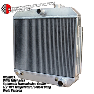 Performance World 91090 Custom Lightweight Aluminum Radiator. Fits '55-'57 Chevrolet V8 Downflow Style