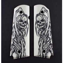 Ivory Grim Reaper Polymer Pistol Grips - Hogue Scrimshaw