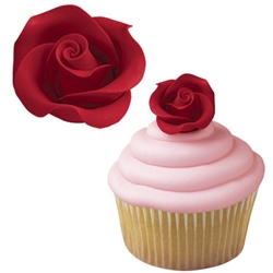 Medium Red Roses Icing Decorations - 8 Pack