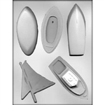 3D Boat Assortment Chocolate Mold 90-15367 sailboat motor boat nautical skiff fishing