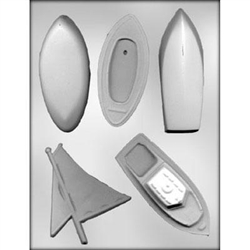 3D Boat Assortment Chocolate Mold 90-15367 sailboat motor boat nautical skiff fishing