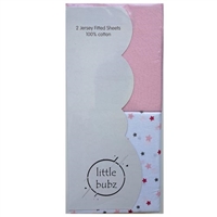 LittleBubz 2 Pack Cot Fitted Sheets Pink Stars