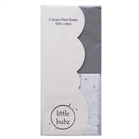 LittleBubz 2 Pack Travel Cot Fitted Sheets Grey Stars