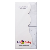All4Baby 2 Pack Cot Fitted Sheets White Stars