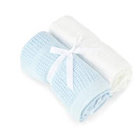 Baby Elegance Blue And White 2 Pack Cellular Blanket Pram / Moses