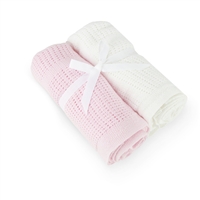 Baby Elegance Pink And White 2 Pack Cellular Blanket Pram / Moses