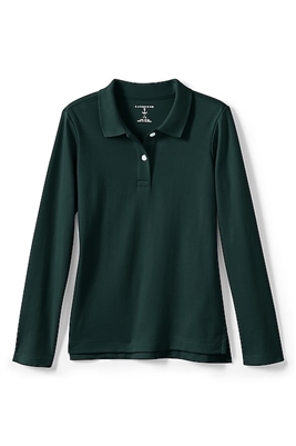 Lands' End Girl's Polo Shirt - Long Sleeve, Green Knit