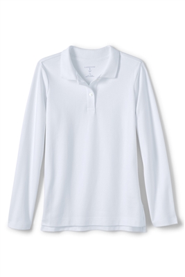 Lands' End Girl's Polo Shirt - Long Sleeve, White Knit