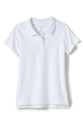 Lands' End Girl's Polo Shirt - Short Sleeve, White Knit