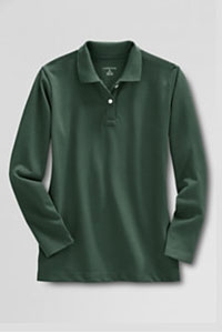 Lands' End Girl's Polo Shirt - Long Sleeve, Green Mesh