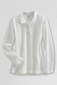 Lands' End Girl's Polo Shirt - Long Sleeve, White Mesh