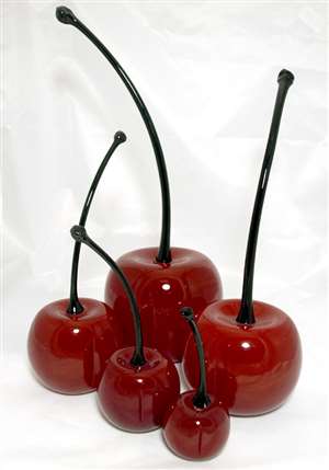 Donald Carlson Hand Blown Glass Cherries Set of Five