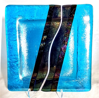 Chris Paulson 6" Turquoise Blue, Iridized Black and Clear with Black 6"  Plate