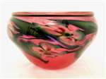 Charles Lotton Hand Blown Ruby Pink Floral Glass Bowl