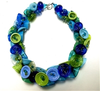 Alicia Niles 16" Hand Blown Green Blue Pod Glass Necklace