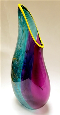 Christian Thirion Hand Blown Amethyst Green Wave Vase