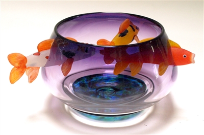 David Leppla Hand Blown Glass Purple Koi Bowl