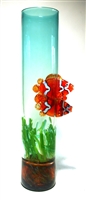 David Leppla Hand Blown Tall Glass Fish Vase with Sea Weed Bowl