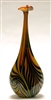 David Lotton Hand Blown Glass Threaded  Mandarin Yellow Long Neck Vase