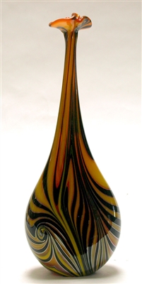 David Lotton Hand Blown Glass Threaded  Mandarin Yellow Long Neck Vase