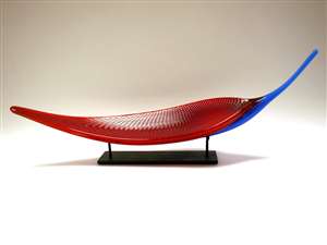 Ed Branson Red and Blue Frond Glass Sculpture