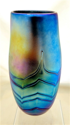 Elaine Hyde Hand Blown Bamboo Pattern Glass Bud Vase