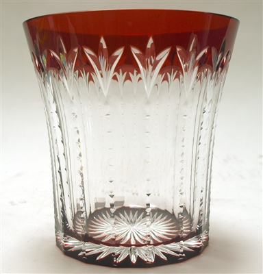 Faberge' Hand Blown and Cut Red and Clear Crystal Vase