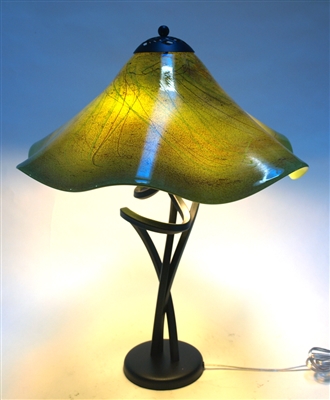 Joel Bless Wavy Mossy Green  Hand Blown GlassTable lamp