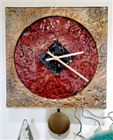Mark Hines Gold with Red Face Square Wall Clock
