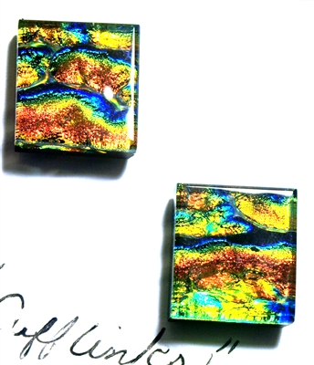 Michele McManus Gold, Rust, and Blue Strata Dichroic Cufflinks