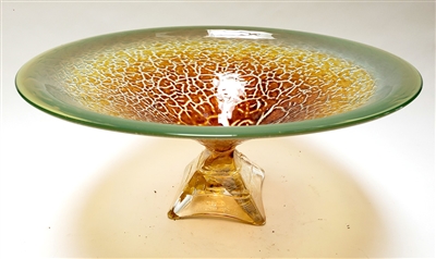 Paul Willsea and Carol O'brien Hand Blown Jade Craquel Pyamid Bowl Hand Blown Glass Bowl