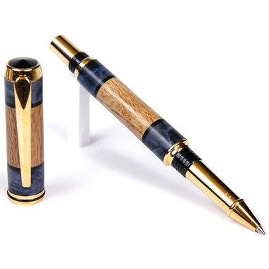 Baron Rollerball Pen - White Oak with Blue Inlay by Lanier Pens, lanierpens, lanierpens.com, wndpens, WOOD N DREAMS, Pensbylanier