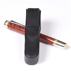 Black Single Leather Pen Box Round by Lanier Pens, lanierpens, lanierpens.com, wndpens, WOOD N DREAMS, Pensbylanier