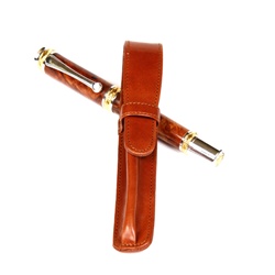 Brown Single Leather Pen Holder by Lanier Pens, lanierpens, lanierpens.com, wndpens, WOOD N DREAMS, Pensbylanier